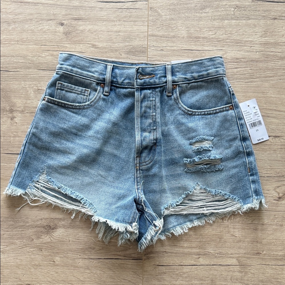PacSun Light Blue Distressed Jean Shorts - Picture 3 of 13